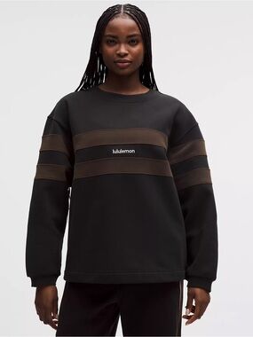 147. Lululemon women’s steady state OS pullover crew stripe black/brown NWT XS
